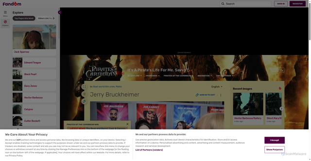 Security scan screenshot of https://pirates.fandom.com/wiki/Jerry_Bruckheimer