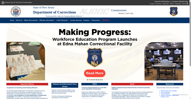 Security scan screenshot of https://www.nj.gov/corrections/