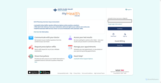 Security scan screenshot of https://myhealthonline.sccgov.org