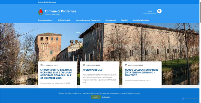 Security scan screenshot of https://www.comune.pontenure.pc.it/