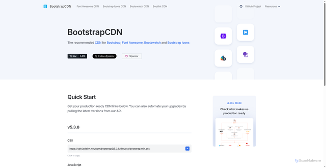 Security scan screenshot of https://bootstrapcdn.com