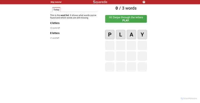 Security scan screenshot of https://squaredle.app/