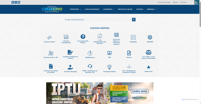 Security scan screenshot of https://www.cruzeiro.sp.gov.br/