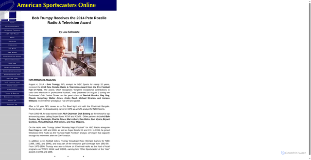 Security scan screenshot of http://www.americansportscastersonline.com/bob_trumpy_receives_rozelle_award.html
