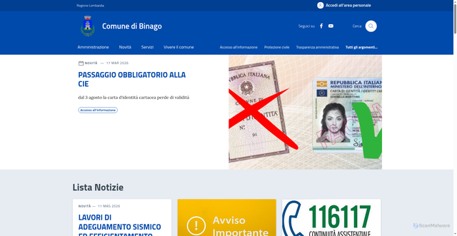 Security scan screenshot of https://www.comune.binago.co.it