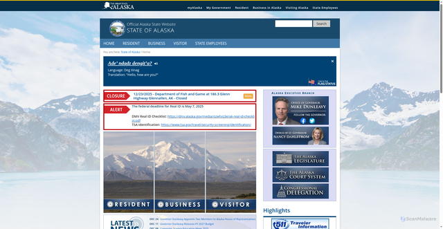 Security scan screenshot of https://alaska.gov/