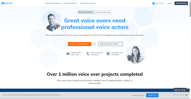Security scan screenshot of https://voice123.com/