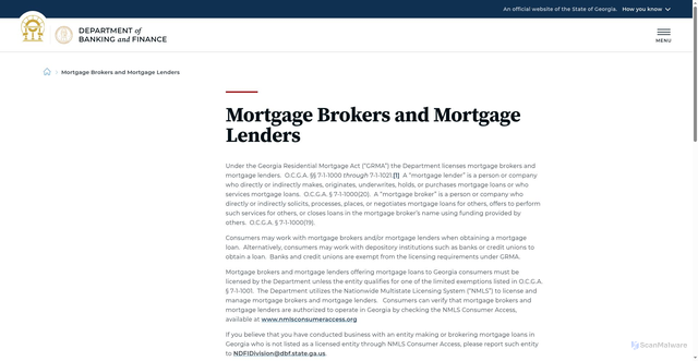 Security scan screenshot of https://dbf.georgia.gov/mortgage-brokers-and-mortgage-lenders