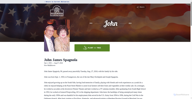 Security scan screenshot of https://www.higgins-reardon.com/obituaries/john-spagnola