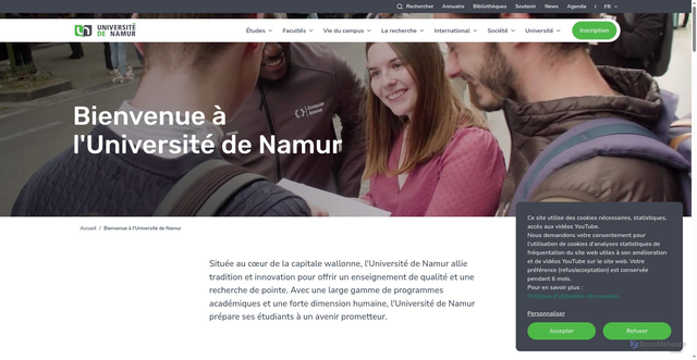 Security scan screenshot of https://unamur.be