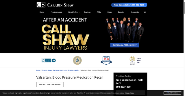 Security scan screenshot of https://www.carabinshaw.com/valsartan-blood-pressure-medication-recall.html