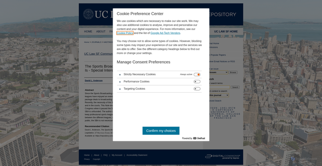 Security scan screenshot of https://repository.uclawsf.edu/hastings_comm_ent_law_journal/vol17/iss4/9/