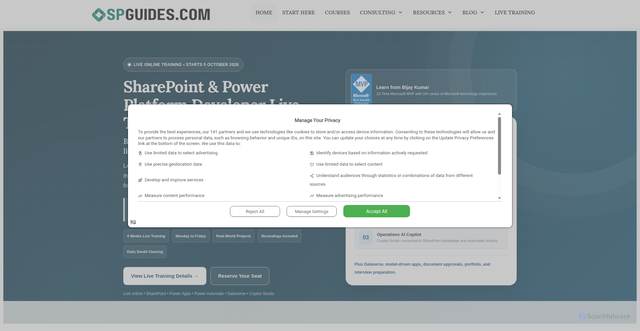 Security scan screenshot of https://www.spguides.com