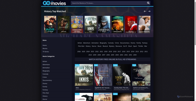 Security scan screenshot of https://moviesdl.net/films/history/