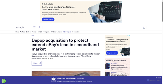 Security scan screenshot of https://www.just-style.com/news/depop-acquisition-to-protect-extend-ebays-lead-in-secondhand-market/