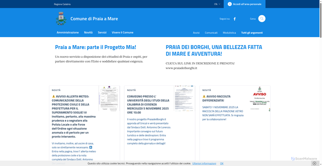 Security scan screenshot of https://www.comune.praiaamare.cs.it/