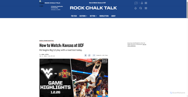 Security scan screenshot of https://www.rockchalktalk.com/basketball/32763/how-to-watch-kansas-at-ucf