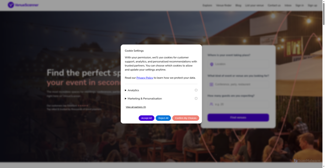 Security scan screenshot of https://www.venuescanner.com