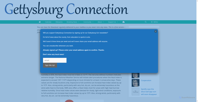 Security scan screenshot of https://gettysburgconnection.org/how-is-the-heat-index-calculated/
