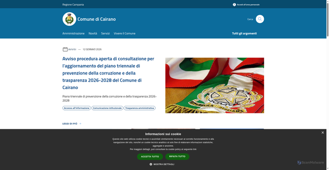 Security scan screenshot of https://www.comune.cairano.av.it