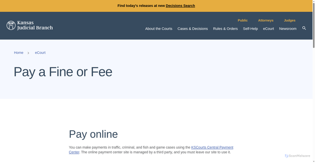 Security scan screenshot of https://kscourts.gov/eCourt/Pay-a-Fine-or-Fee