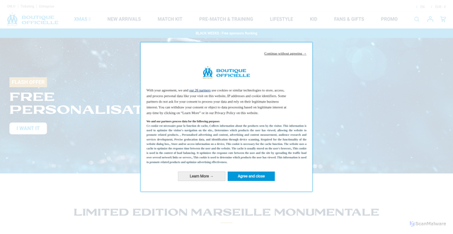Security scan screenshot of https://boutique.om.fr/en/?srsltid=AfmBOorOtbfauexkmZa0Ek-4LdT3Txo4PRfQd6eMpDciBoPh906fFgHm