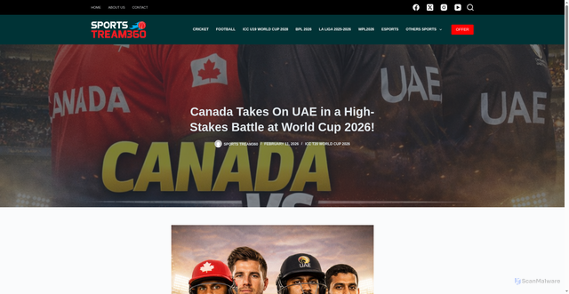 Security scan screenshot of https://sportstream360.com/canada-takes-on-uae-in-a-high-stakes-battle-at-world-cup-2026/