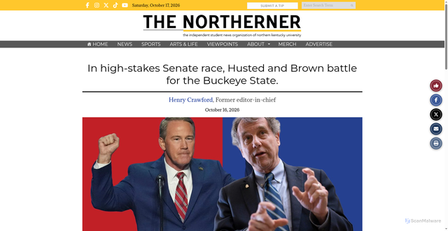 Security scan screenshot of https://www.thenortherner.com/news/2026/10/16/in-high-stakes-senate-race-husted-and-brown-battle-for-the-buckeye-state/