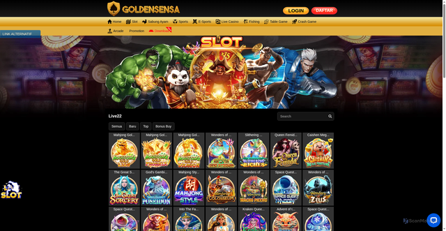 Security scan screenshot of https://29goldensensa.com/desktop/game/slot/live22