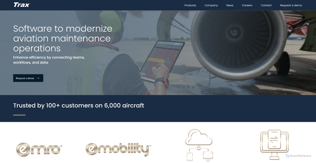 Security scan screenshot of https://trax.aero