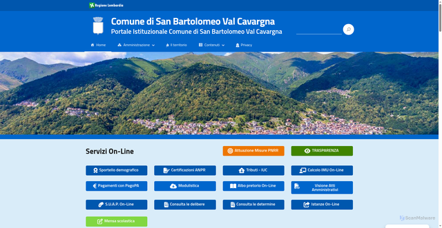 Security scan screenshot of https://www.comune.sanbartolomeovalcavargna.co.it/