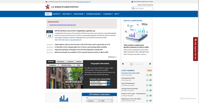 Security scan screenshot of https://www.bls.gov/