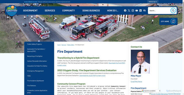 Security scan screenshot of https://www.lakevillemn.gov/226/Fire-Department