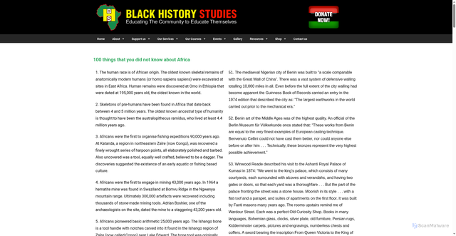 Security scan screenshot of https://blackhistorystudies.com/resources/resources/100-things-about-africa/