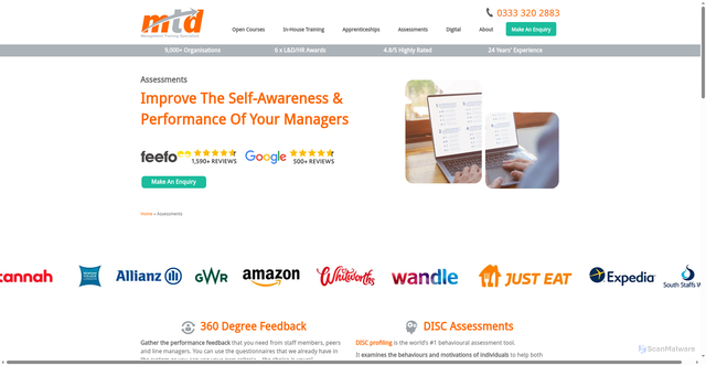 Security scan screenshot of https://www.mtdtraining.com/assessments