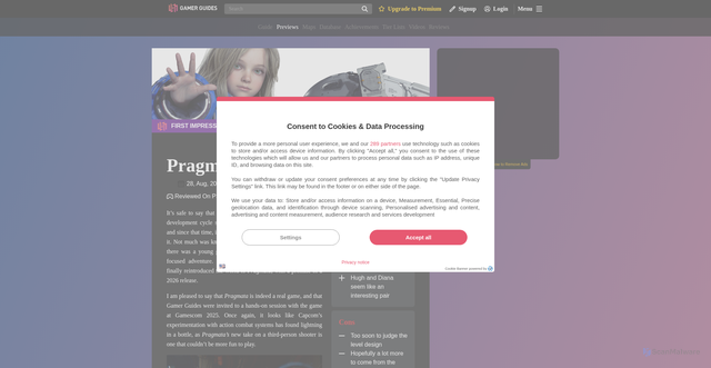 Security scan screenshot of https://www.gamerguides.com/pragmata/preview