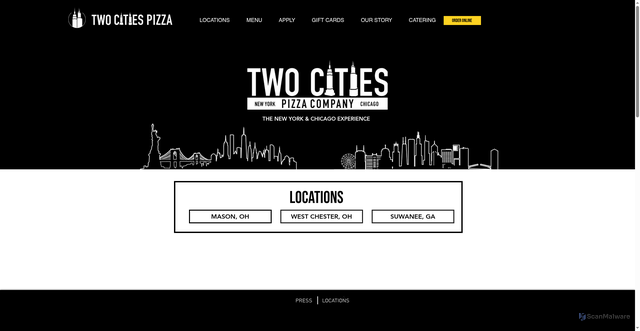 Security scan screenshot of https://www.twocitiespizza.com/