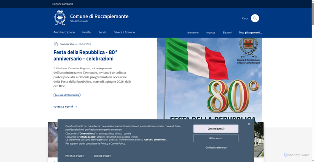 Security scan screenshot of https://www.comune.roccapiemonte.sa.it