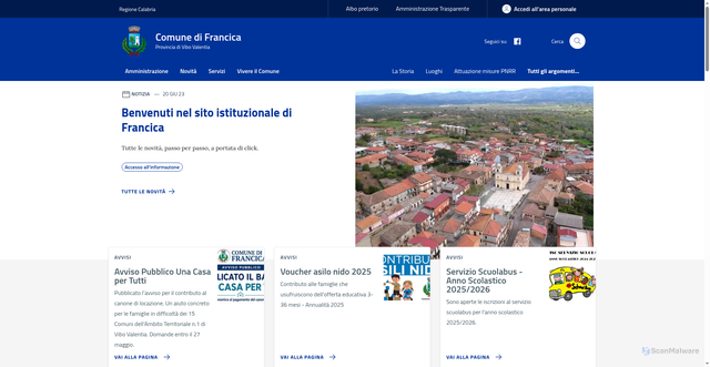 Security scan screenshot of https://comune.francica.vv.it
