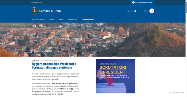Security scan screenshot of https://www.comune.trana.to.it/