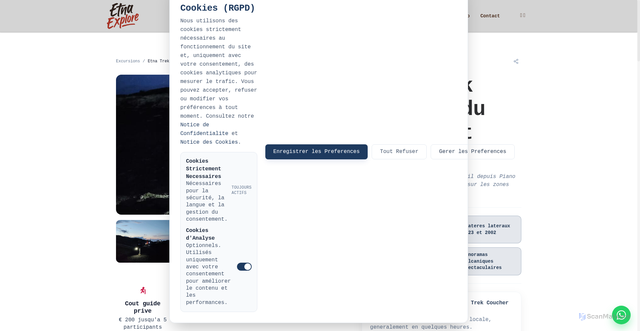 Security scan screenshot of https://etna-explore.pages.dev/fr/excursions/excursion-randonnee-volcan-etna-coucher-soleil/
