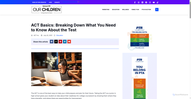 Security scan screenshot of https://ptaourchildren.org/act-what-you-need-to-know-about-the-test/