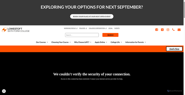Security scan screenshot of https://www.lowestoftsfc.ac.uk/