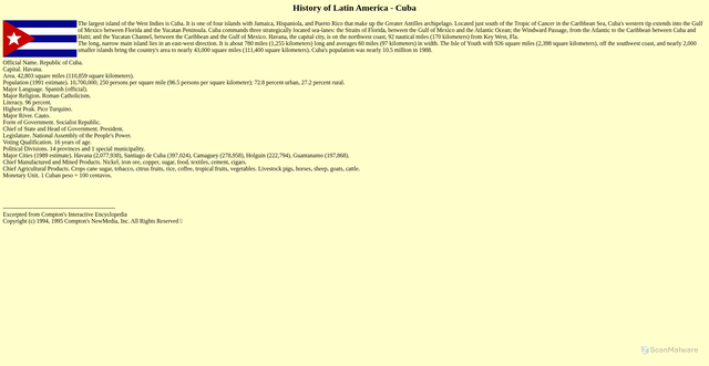 Security scan screenshot of https://academic.mu.edu/matthew/hist071/countries/cuba.html