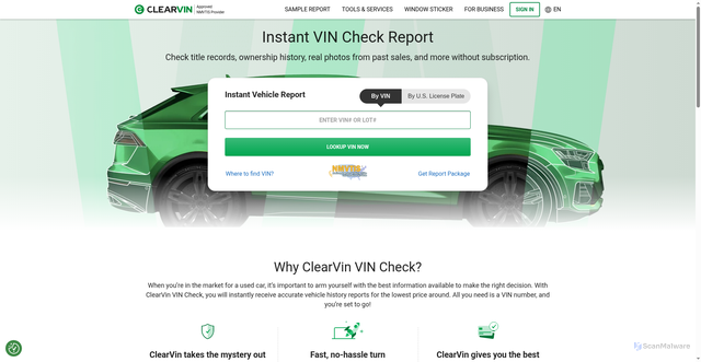 Security scan screenshot of https://clearvin.com