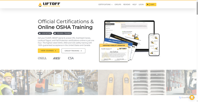 Security scan screenshot of https://liftoffcerts.com