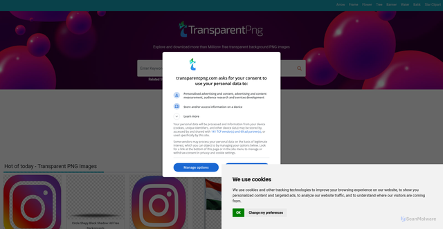 Security scan screenshot of https://www.transparentpng.com