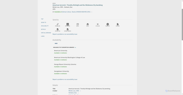 Security scan screenshot of https://wrlc-gwu.primo.exlibrisgroup.com/discovery/fulldisplay/alma9938403113604107/01WRLC_GWA:live