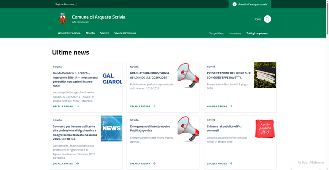 Security scan screenshot of https://www.comune.arquatascrivia.al.it