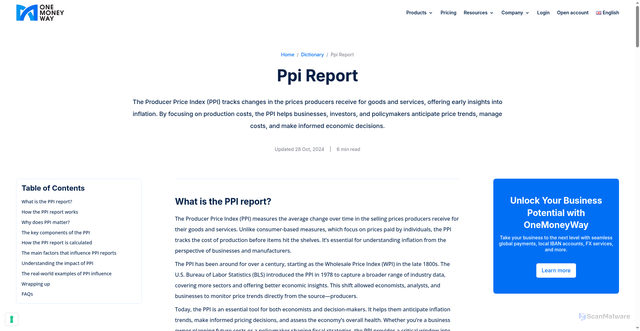 Security scan screenshot of https://onemoneyway.com/en/dictionary/ppi-report/
